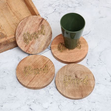 Beautiful Modern Brown Wooden Coasters - Pack of 4